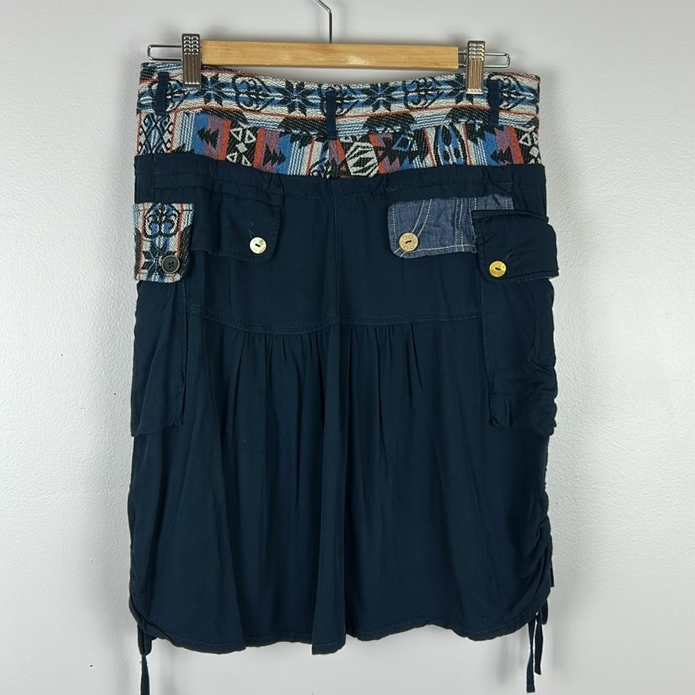 Desigual Aztec Embroidered Knitted Waist Mismatch Buttons Skirt Medium EU 4 Blue - Picture 11 of 13